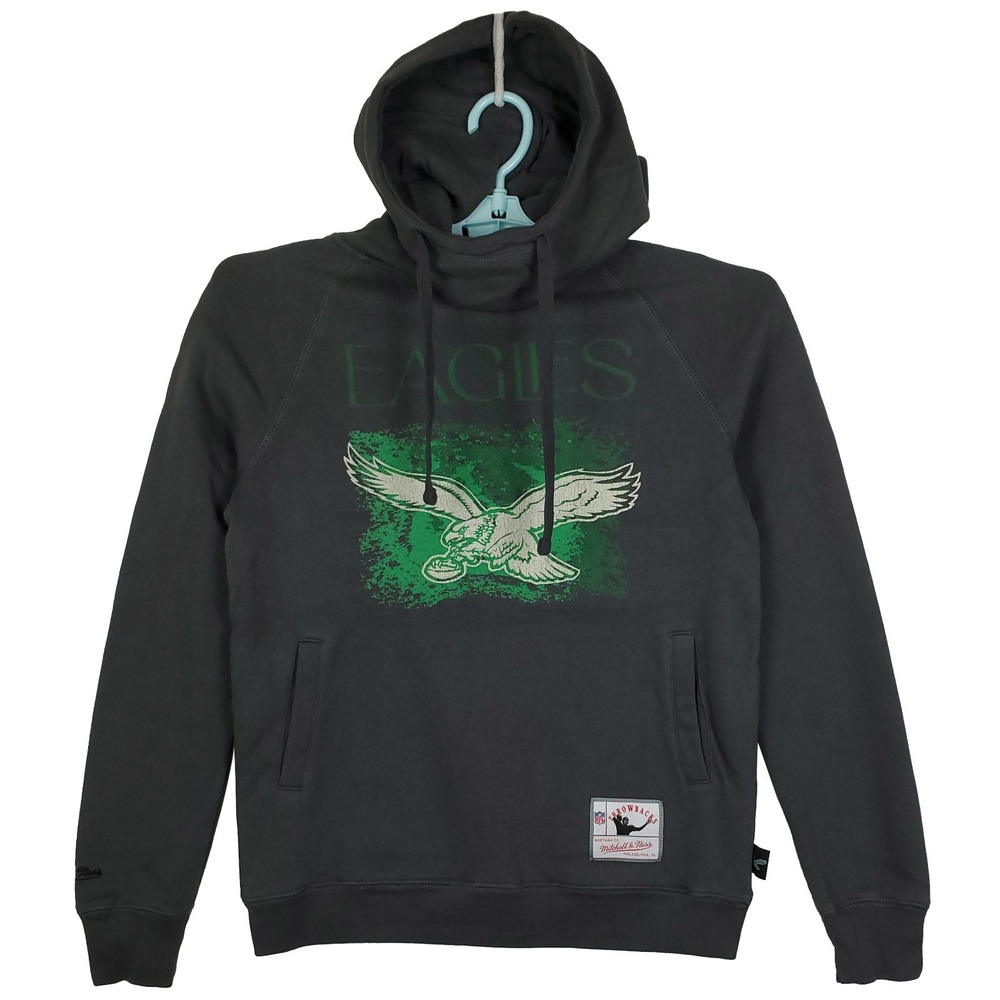 Philadelphia Eagles Mitchell & Ness Womens Small Hoodie Distressed Logo Gray NWT